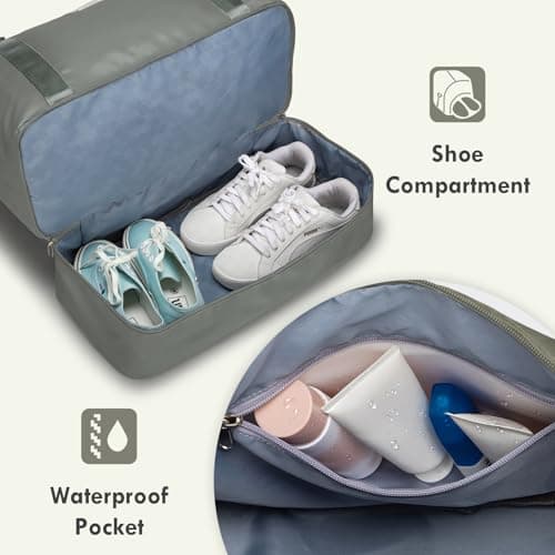 WOOMADA Weekender Overnight Bag for Women, Carry on Shoulder Travel Duffel with Shoes Compartment,Gym Bag with Toiletry Bag(army green) - Thumbnail 5