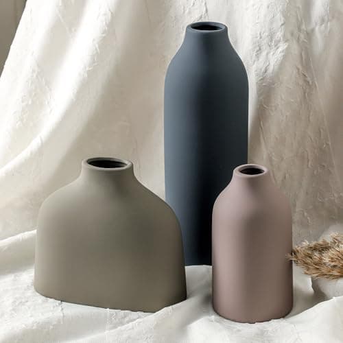 Ceramic Vase Set of 3,Flower Vase Home Decor,Modern Farmhouse Decor, Pampas Grass Dried Fresh Flowers,Bedroom,Living Room,Bookshelf Decoration, Centerpiece Table Boho Decor. - Thumbnail 3