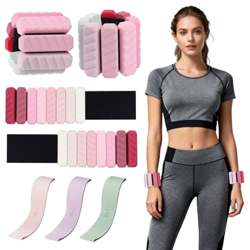 Ankle Weights Resistance Bands Set for Women,Adjustable Wrist Weights Wearable Arm Leg Weight Set of 2(1Lbs Each),Elastic Exercise Loop Bands with 3 Levels(15/25/35 LBS),for Gym, Yoga, Pilates, Cardio & Strength Training - Image 1