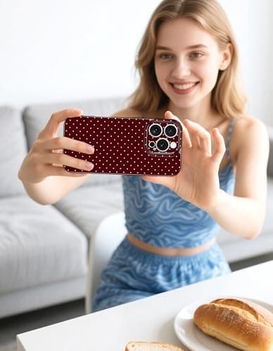 Aitipy Magnetic Polka Dot Phone Case for iPhone 13 Pro Max, Compatible with MagSafe, Cute Polka Dots Fashion Aesthetic Soft TPU Slim Shockproof Protective Phone Cover for Women Girls-Wine Red - Thumbnail 6