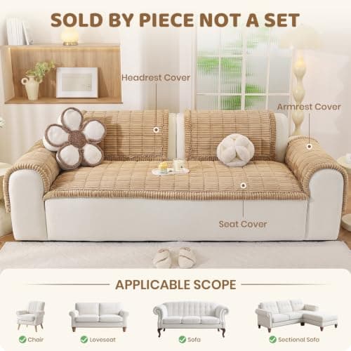 Royhom Couch Cover for Dogs Washable, Soft Thick Pet Couch Covers for Sofa, Pawcart Couch Protector Pet Friendly, Furniture Covers Dog Mat for Couches and Sofas (Khaki, 27.6 x 59 Inch) - Thumbnail 2