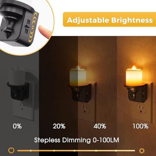 L LOHAS LED Candle Night Light, Amber Night Lights Plug into Wall, Flameless Candle Nightlight with Light Sensor, 0-100LM Dimmable Vintage Decorative Night Light for Hallway Bedroom,2Pack - Thumbnail 3