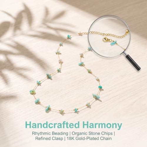 Geumkecy Handmade Green Amazonite Choker Necklace for Women Natural Gemstone Chain 18K Gold Jewelry Birthday Christmas Gift for Women 18inch Valentine Gift for Her - Thumbnail 3