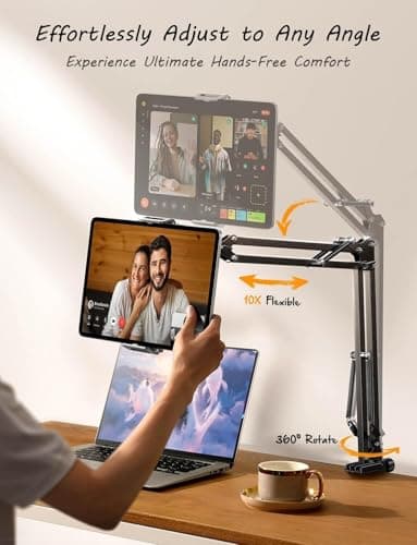 LISEN Tablet Stand iPad Stand for Desk Mount [Ultra Sturdy 2 Clamps] Kindle iPad Holder for Gooseneck Phone Tablet Holder Mount fits iPhone Kindle 4-13" Device Valenties Day Gifts for Women (Black) - Thumbnail 5