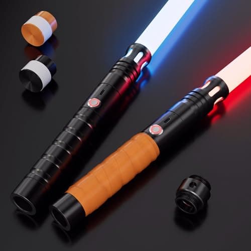jvmusaber Lightsaber, Dueling Light Saber with 20 RGB Colors 4 FX Sounds, Double Blade USB Rechargeable Metal Hilt, for Adults Kids Birthday Thanksgiving Christmas Halloween Cosplay Gift, Black - Image 1