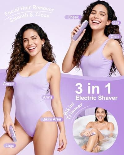 Bikini Trimmer for Women - Painless Electric Razors for Silk Skin,Cordless Electric Shaver for Trip,Replaceable Trimmer for Women,IPX7 Waterproof & Easy Cleaning,Ceramic Blade,USB Charge Dock Purple - Thumbnail 2