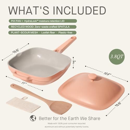 USELUCK 10.5 Inch(3.8QT) Ceramic Pan with Lid,Non Stick Frying Pans Cast Aluminum Deep Sauté Pans,Ti-Ceramic Non Toxic Pix Pan with Wooden Spatula and Scrubber-Desert Clay - Thumbnail 3