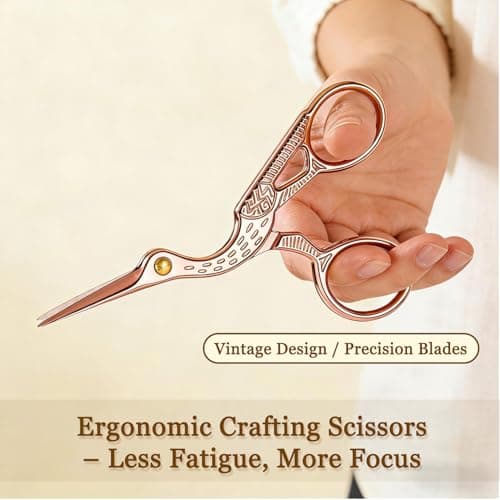 2 PCS Rose Gold Stork Embroidery Scissors with Leather Covers, 4.5 Inch & 3.7 Inch Stainless Steel Small Sewing Scissiors, For Precision Cutting DIY Craft Cross Stitch Tailoring Floral Trimming - Thumbnail 2