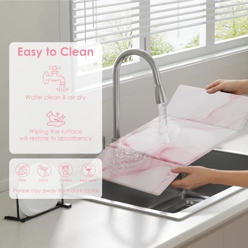 3-Piece Stone Dish Drying Mat Set for Kitchen Counter -24"x16" Large Absorbent Diatomaceous Earth Mat for Kitchen Counter, Stone Faucet Drip Catcher & Soap Tray- Quick Dry, Non-Slip - Thumbnail 4