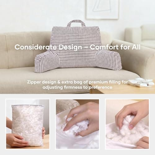 NOONTIDE Reading Pillow with Top Handle,Uniquely Designed Soft Fabric, Ergonomic Back Support for Bed,Cover Washable Sit up Pillow,Watching TV/Gaming/Relaxing(White) - Thumbnail 3