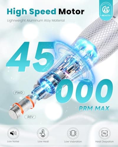 CozyZen Cordless Electric Nail Drill, 45000 RPM Rechargeable Diamond E-File, Portable & Low Noise for Acrylic/Gel Nails, Manicure & Pedicure - Professional & Home Use - Thumbnail 2