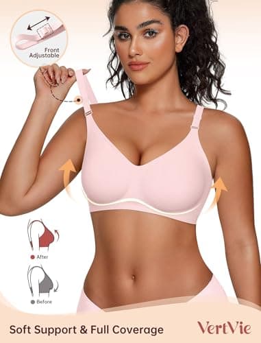 Vertvie Womens Wireless Jelly Bras No Underwire Push Up Seamless Bra Supportive Full Coverage Bralette Regular and Plus Size(Pink,XX-Large) - Thumbnail 2
