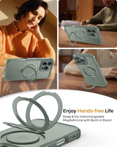MOCCA Design for iPhone 16 Pro Case with Magnetic Invisible Stand [Full Camera Protection] [Compatible with Magsafe] Military Drop Shockproof Translucent Matte Phone Case Cover 6.3",Calke Green - Thumbnail 4
