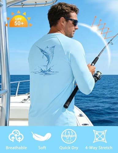Twekfish Men's UPF 50+ Fishing Shirt, Long Sleeve UV Protection Sun Shirts, Lightweight Quick Dry Graphic Tee for Running, Marlin Light Blue - Thumbnail 4