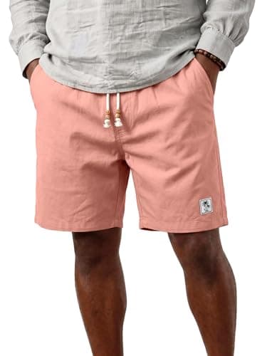 JEMLDL Mens Pink Cotton Linen Shorts 7 Inch Elastic Waist Drawstring Casual Summer Vacation Beach Shorts 3X-Large - Image 1