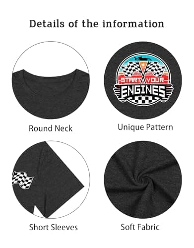 IsPICK Start Your Engines Shirt for Women Racing Car Checkered Graphic Tees - Thumbnail 5