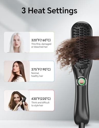 LANDOT Mini Hair Straightener Brush - Ionic Heated Straightening Brush for Frizz-Free & Smooth Styling, Compact Lightweight Dual Voltage Travel Flat Iron Comb, Black - Thumbnail 4