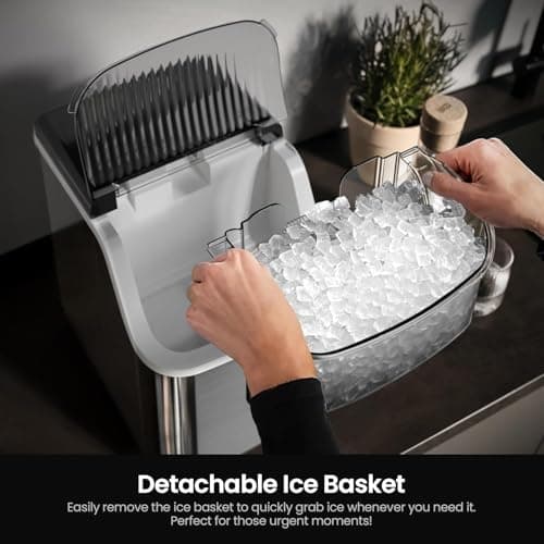 Kismile Nugget Ice Makers Countertop,Portable Ice Machine with Crushed Ice, 35lbs/Day,Self-Cleaning,One-Click Operation for Home Use(Silver) - Thumbnail 3