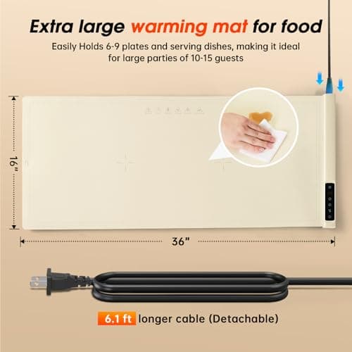 Warming Mat For Food Extra Large- 36"x16" Electric Warming Trays for Buffets Party, Food Warmers For Thanksgiving, Christmas House Warming Gift, Portable Heating Mat with 9 Temp Settings & 6H Timer - Thumbnail 2
