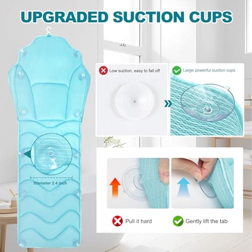 Full Body Bath Pillow for Bathtub - Extra Long 61’’ Bath Pillows for Tub, Ergonomic 4D Air Mesh Tub Pillow with Head, Neck & Lumbar Support, Bathtub Pillow Spa Cushion with Non-Slip Suction Cups - Thumbnail 5