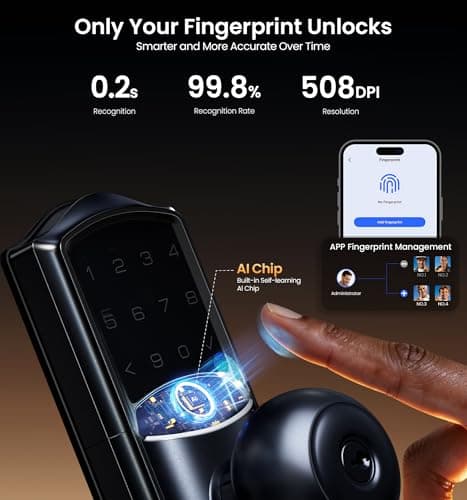 Veise VE028 WiFi Fingerprint Smart Door Lock with Knob Handle, Matte Black - Thumbnail 5