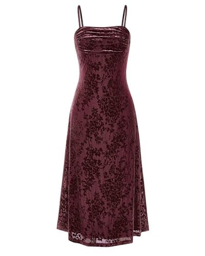 BTFBM Women's Summer Dress Sleeveless Spaghetti Strap Midi Dress Sexy Cowl Neck Floral Cocktail Dress Party Dresses(Dark Wine Red,Medium) - Image 1