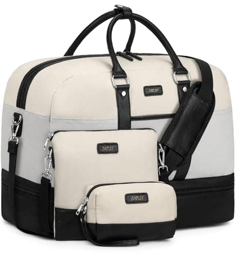 IBFUN Weekender Bags for Women, 3PCS 21" Large Travel Duffle Carry On with Crossbody Bag & Toiletry Bag, Water-Resistant Shoe Compartment, Trolley Sleeve, for Business Weekend Overnight Trips - Image 1