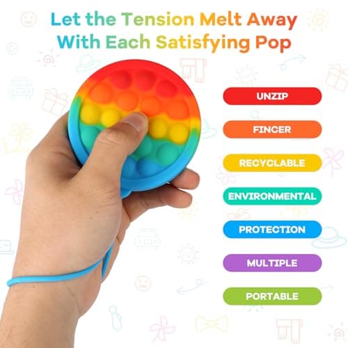 Instant Rebound Fidget Toy with Wrist Strap, No Flip Push Pop Sensory Toy, Continuous Press Bubble Toy for Kids and Adults, Silicone Stress Relief Toy, Keychain Fidget for Travel and School (Rainbow) - Thumbnail 2