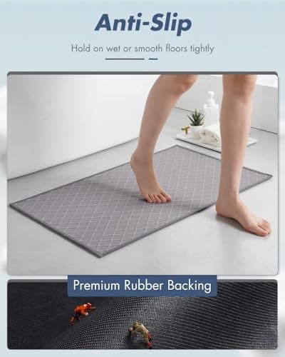 AMOAMI Bath-Mat,Ultra Thin Bath-Rugs Runner,Rubber Backed Bath Mats for Bathroom Non Slip,Absorbent Bath Rug for Bathroom Floor, Shower, Sink 2'x 6'(24" x 70") Grey - Thumbnail 2