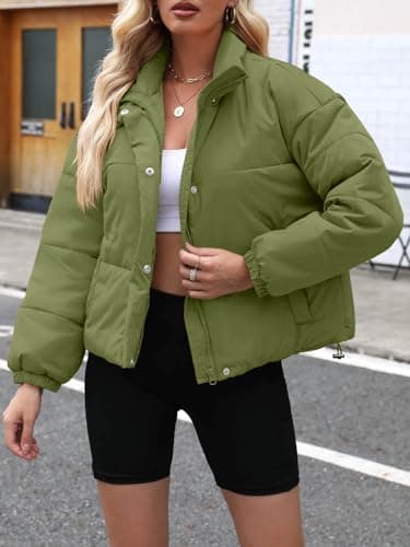 Imily Bela Womens Cropped Puffer Jackets Long Sleeve Stand Collar Coats Quilted Zipper Outerwear - Thumbnail 4