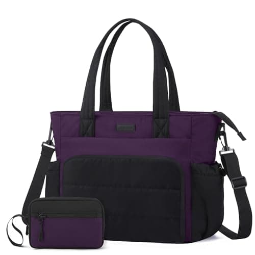 LOVEVOOK Tote Bag for Women, 15.6 Inch Puffer Laptop Work Tote with Cup Holder, Quilted Nurse Bag for Travel, Gym, Daily Use - Image 1