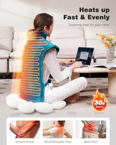 Premium Heating Pad for Neck, Shoulders and Back Pain Relief, 2.5lb Weighted Large 24"x33" Wearable Electric Heating Pad, Fast Heating, ETL Certified, Gift for Women and Men, Ideal for Mom & Dad - Thumbnail 3