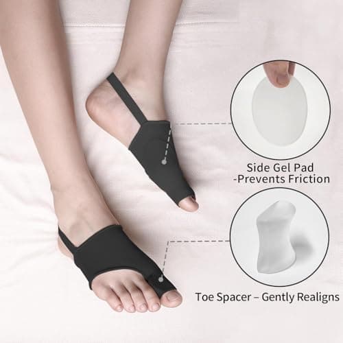 Hvshq 2PCS Bunion Corrector for Women & Men, Comfortable Big Toe Straightener with Pads & Splint, Hallux Valgus Pain Relief for Day & Night Support with Anti-slip Strap(Black,1 Pair) - Thumbnail 2