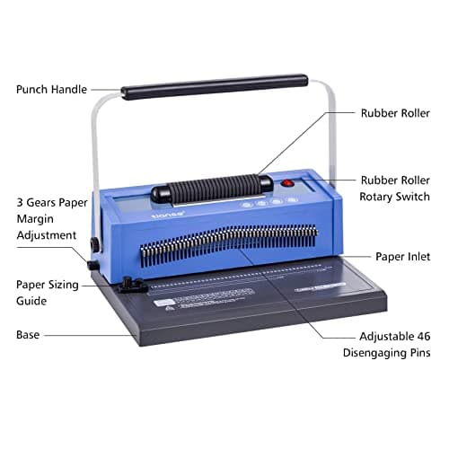 TIANSE Spiral Coil Binding Machine, Manual Book Maker Punch Binder with Electric Coil Inserter, Disengaging pins, Adjustable Side Margin, Comes with 100pcs 5/16'' Plastic Coil Binding Spines & Plier - Thumbnail 6