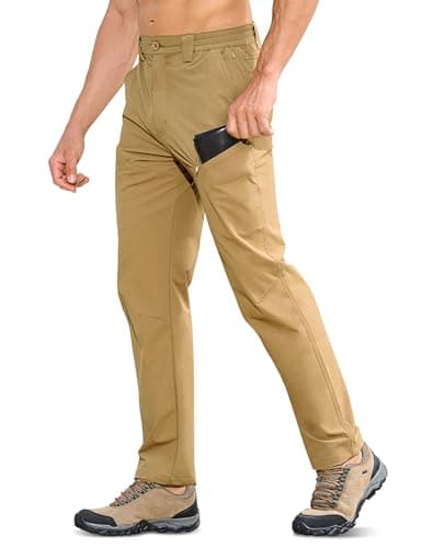 MOURCE Mens Hiking Pants Lightweight Quick Dry - Waterproof Elastic Waist Travel Pants for Men Outdoor Work Travel, Khaki - Image 1