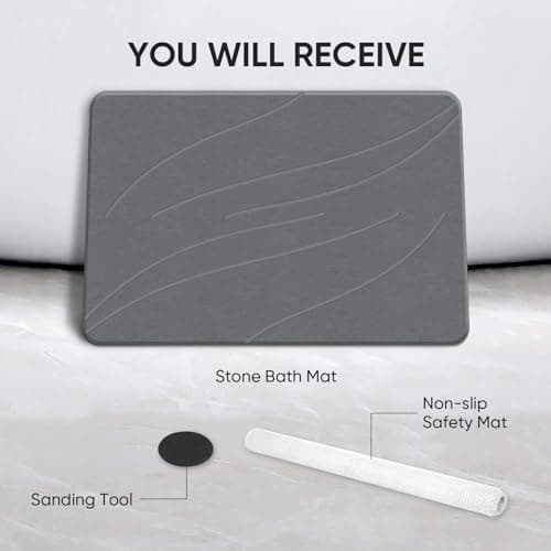 Jiloma Stone Bath Mat Diatomaceous Earth Shower Mat Non-Slip Super Absorbent Bathroom Floor Mat Quick Drying Natural Easy to Clean(24 * 16 Grey) - Thumbnail 6