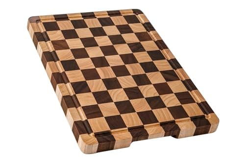 THETCHRY Cutting Boards for Kitchen, Checkered Cutting Board Upgraded, Acacia Wood Chopping Board with Juice Grooves & Handles, Large Butcher Block Serving Tray with Gift Box, 17"X12"X0.8" - Image 1