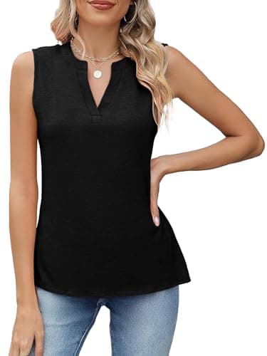 SLOWCOLIN Womens Tank Tops Loose Fit V Neck Tank Tops for Women Summer Casual Sleeveless Shirts Black XXL - Thumbnail 2