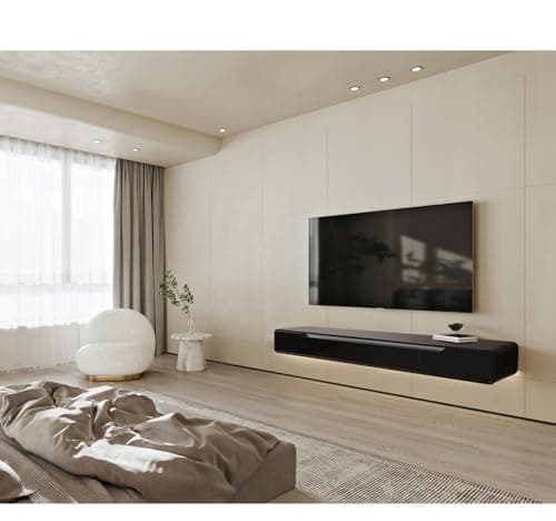 FurniNova High Gloss Floating TV Stand with 3 Doors,55'' Wall Mounted TV Cabinet,Under TV Console,Floating Media Shelft for Bedroom Living Room(Black) - Thumbnail 5