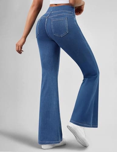 AVAMO Stretchy Flare Jeans for Women High Waisted Pull On Bell Bottom Jeans Trendy Elastic Tummy Control Denim Pants - Thumbnail 2