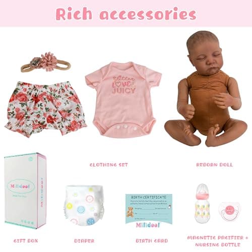 Milidool Lifelike Black Reborn Baby Dolls Girl - 18 Inch Realistic Girl Baby Dolls Black American Newborn Weighted Real Life Baby Dolls with Complete Accessories Gift Set for Kids 3+, Grandparents - Thumbnail 5
