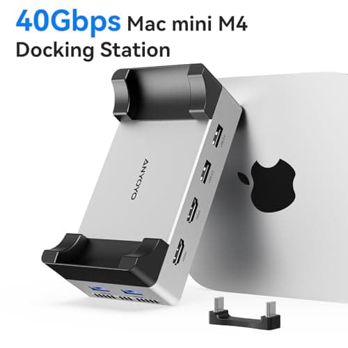 ANYOYO Mac mini M4 Dock, 40Gbps Docking Station Stand with 8TB M.2 NVMe SSD Enclosure, Dual HDMI 4K@60Hz, 4×USB-A (10Gbps), 2×USB-A 2.0, PD30W, Wi-Fi Friendly Design, USB Hub for Mac mini M4&M4 Pro - Thumbnail 4