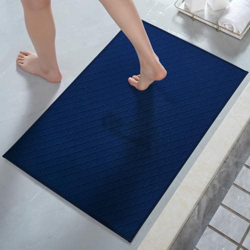 AMOAMI Ultra Thin Bathroom Rugs, Rubber Backed Bath Mats for Bathroom Non Slip, Absorbent Bathroom Mat for Floor, Shower, Sink (17"x28", Blue)