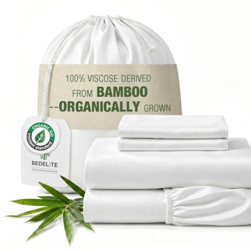 BEDELITE Bamboo Viscose Sheets - 100% Organically Grown, 18" Deep Pocket King Size Sheet Set, All Round Elastic & Corner Straps, Luxury Silky Soft Cooling Sheets for Hot Sleepers, 4 Pieces, White