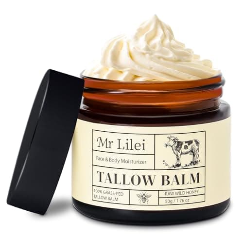 Lilei Beauty Beef Tallow for Skin - 100% Organic Grass-Fed Beef Tallow Balm with Raw Honey, Natural Whipped Face Moisturizer & Body Butter for Dry & Sensitive Skin, Non-Greasy (Unscented, 50g/1.76oz) - Image 1