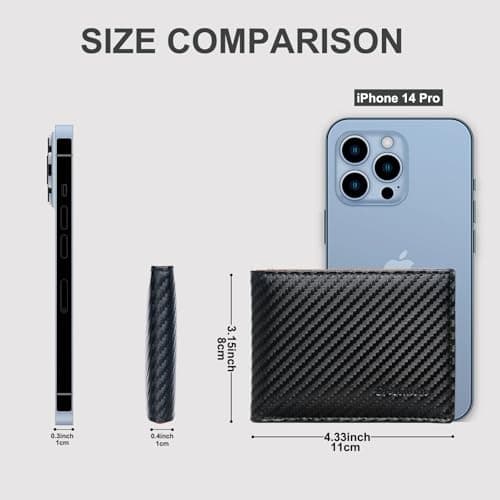 Chelmon Slim Wallet for Men ID Window with RFID Blocking Front Pocket Minimalist Bifold Bussiness Card Holder Gift for Men, Carbon Black & Orange - Thumbnail 3