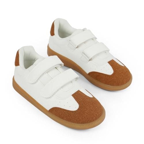 QIY Sneakers for Boys Toddler Kids White Brown Boys Sneakers Soft Tennis Walking Sports Kids Shoes with Dual Hook and Loops - Thumbnail 5