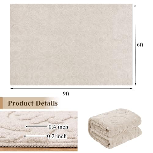 U'Artlines 6x9ft Washable Area Rug for Living Room, Neutral Beige Modern High-Low Pile Rug for Bedroom, Non Slip Soft Cozy Fluffy Large Floor Carpet for Dining Area, Kids Nursery Room - Thumbnail 2