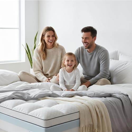 Easthome King Size Dual Layer 4 Inch Memory Foam Mattress Topper, 2 Inch Gel Memory Foam and 2 Inch Pillow Top Mattress Pad Cover, Thick Soft Bed Topper Medium Support for Back Pain, White - Thumbnail 6