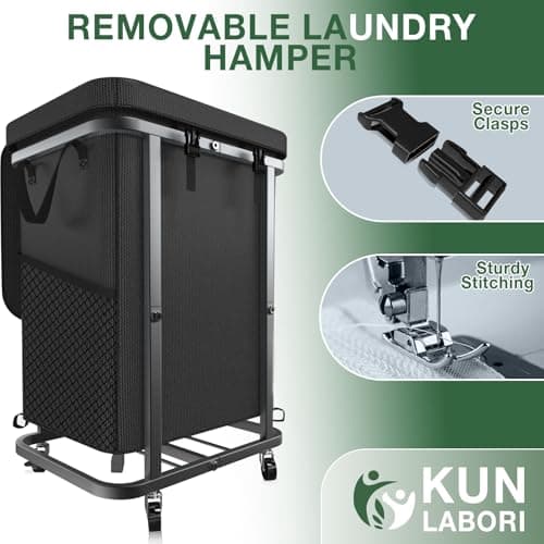40 Gal(150L) High Grade Large Laundry Basket with Wheels, Rolling Laundry Hamper, Laundry Cart with Metal Frame and Removable Bag Design, Suitable for Laundry Room (Black, 150L) - Thumbnail 5